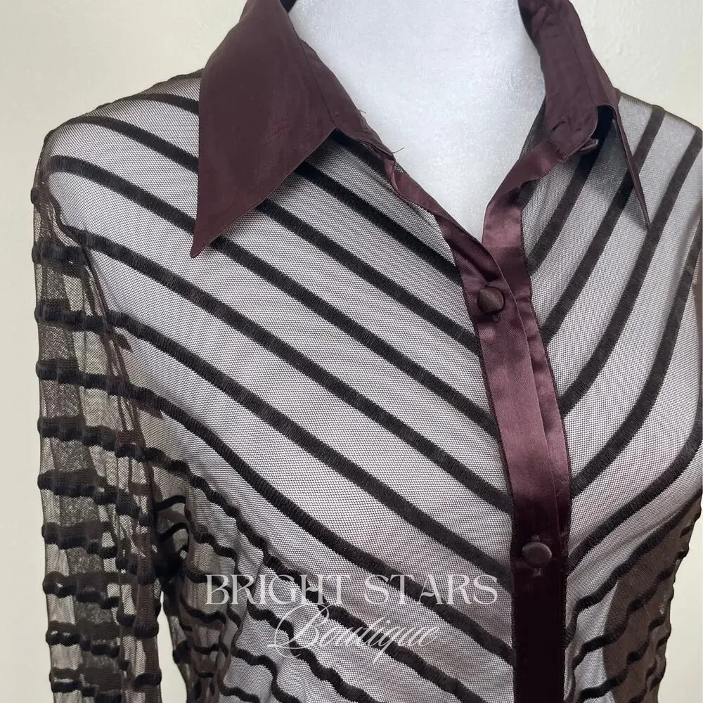 Super Rare Brown Sheer Stripe Top ASO Cordelia Chase Buffy The Vampire Slayer